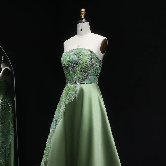 Luxury Green Strapless Embroidery Satin Evening Dress XD077-DreamyVow