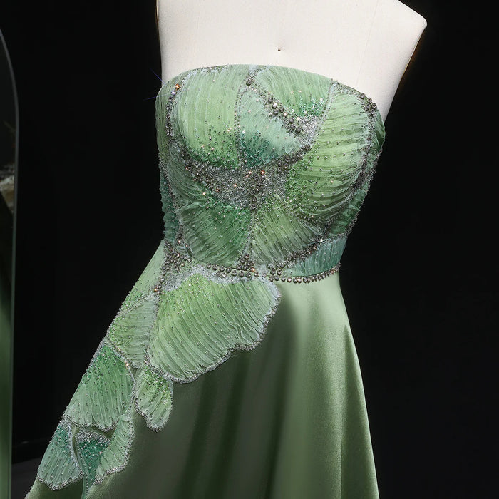 Luxury Green Strapless Embroidery Satin Evening Dress XD077-DreamyVow