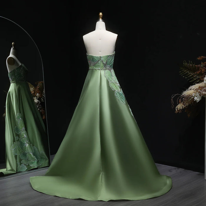 Luxury Green Strapless Embroidery Satin Evening Dress XD077-DreamyVow