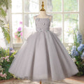 Luxury Lilac Princess Flower Girl Dress with Bow for Birthday Pageant Party D224