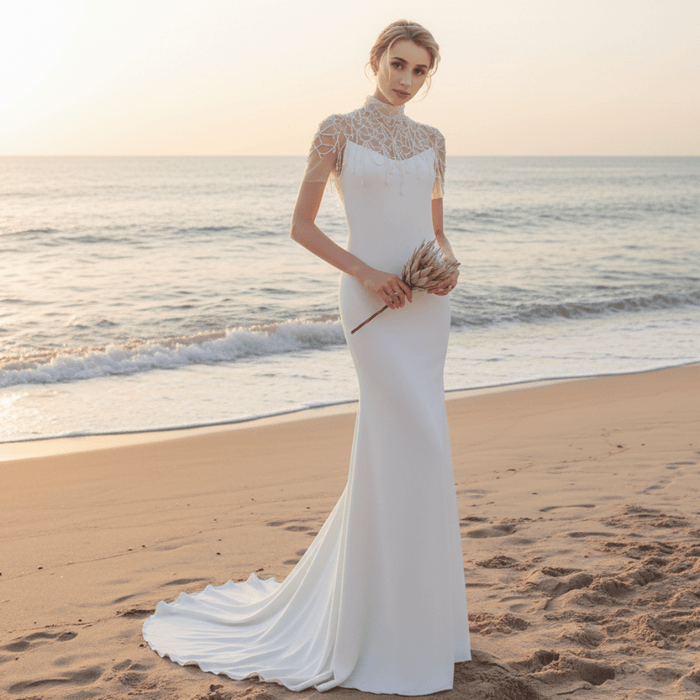 Luxury Mermaid Wedding Dress Bridal Gowns with Pearls - Rosymae