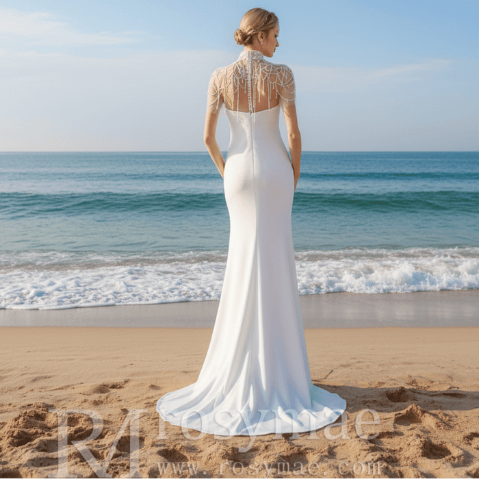 Luxury Mermaid Wedding Dress Bridal Gowns with Pearls - Rosymae