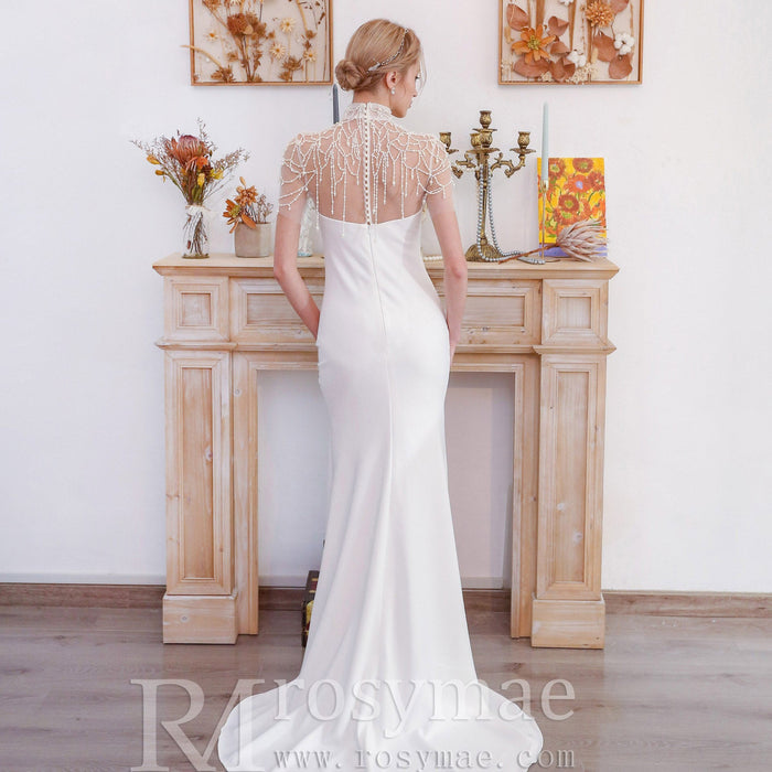 Luxury Mermaid Wedding Dress Bridal Gowns with Pearls - Rosymae