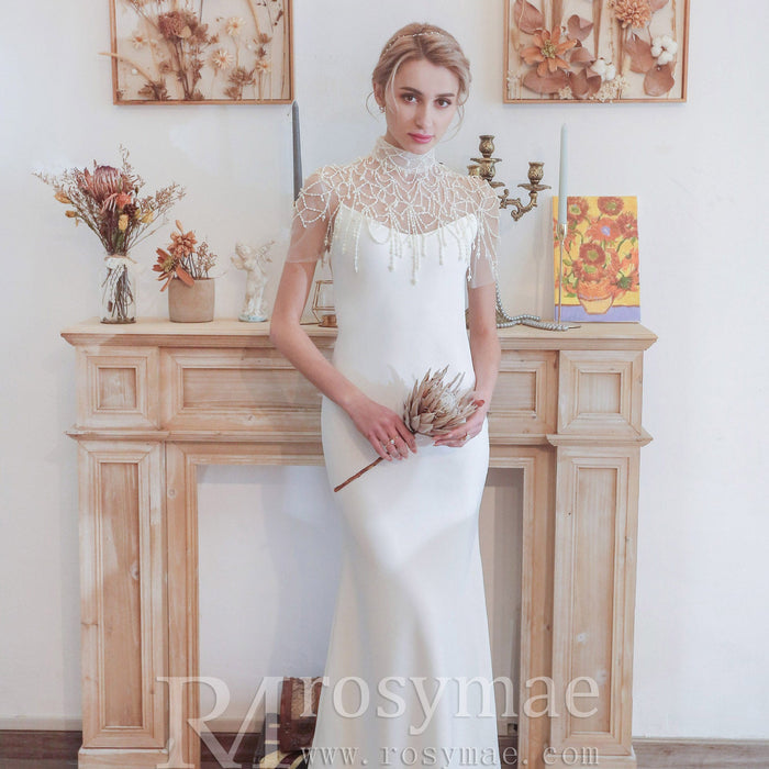 Luxury Mermaid Wedding Dress Bridal Gowns with Pearls - Rosymae