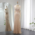 Dreamy Vow Luxury Dubai Nude Mermaid Evening Dresses with Gloves 2024 Sexy Halter Arabic Women Wedding Formal Party Gowns SS289-DreamyVow