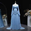 Luxury Pearls Tassel Blue Evening Dress with Flowing coat SS286-DreamyVow