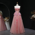 Luxury Pink 3D Floral Beaded Ball Gown Evening Dress SS749-DreamyVow