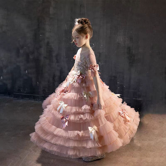 Luxury Pink A-Line Beading Girl Dress Princess Birthday Gown J084