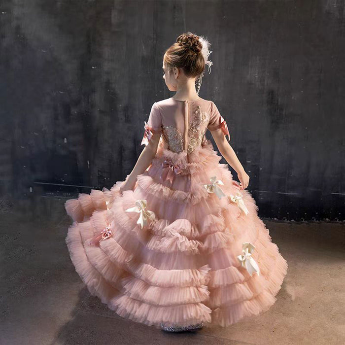 Luxury Pink A-Line Beading Girl Dress Princess Birthday Gown J084