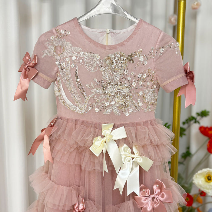 Luxury Pink A-Line Beading Girl Dress Princess Birthday Gown J084