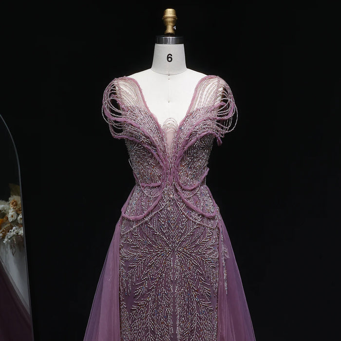 Luxury Pink Crystal Beaded Prom Dress with OverSkirt SS718-DreamyVow