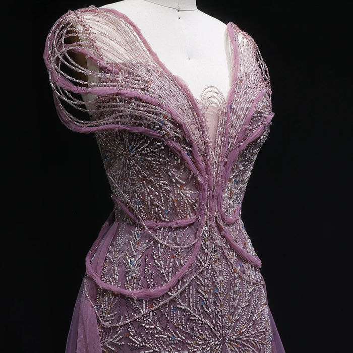 Luxury Pink Crystal Beaded Prom Dress with OverSkirt SS718-DreamyVow