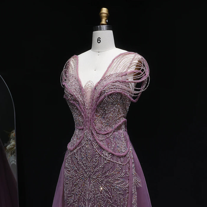 Luxury Pink Crystal Beaded Prom Dress with OverSkirt SS718-DreamyVow
