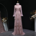 Luxury Pink High-Neck Beaded Evening Dress with Embroidered SS386-DreamyVow
