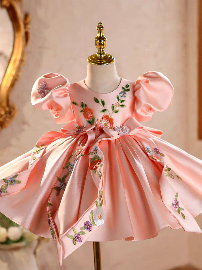Luxury Pink Satin Pageant Birthday  Runway Flower Girl Dress J844