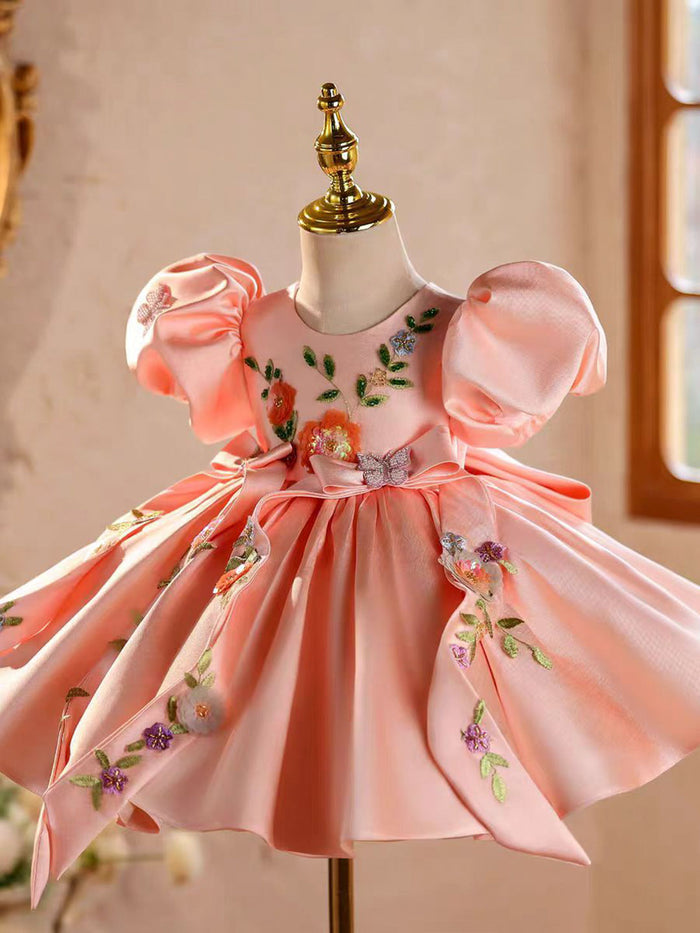 Luxury Pink Satin Pageant Birthday  Runway Flower Girl Dress J844