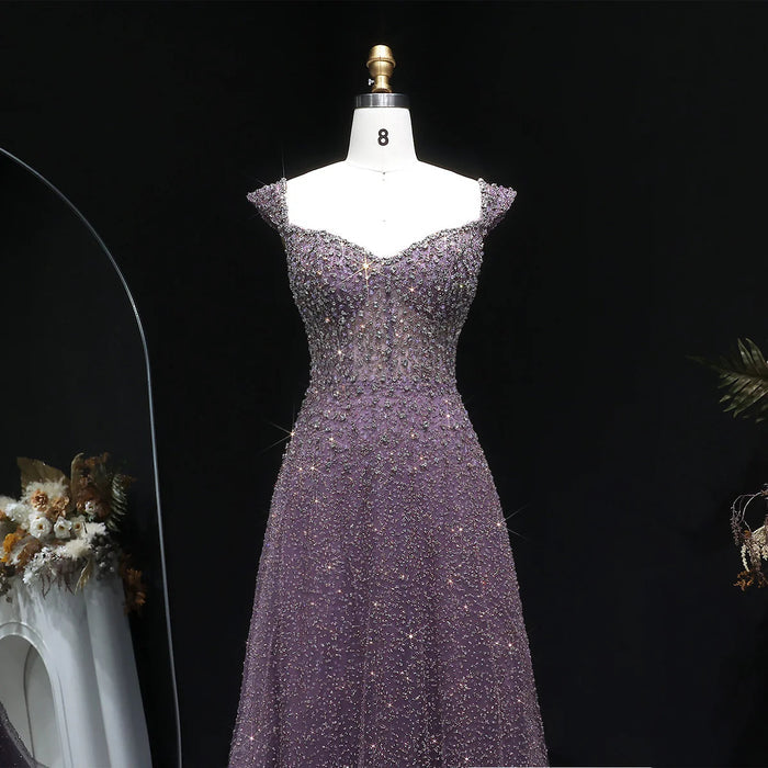 Luxury Purple Sequin Crystal A Line Evening Gown SS703-DreamyVow