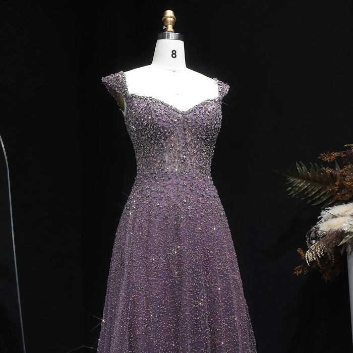 Luxury Purple Sequin Crystal A Line Evening Gown SS703-DreamyVow