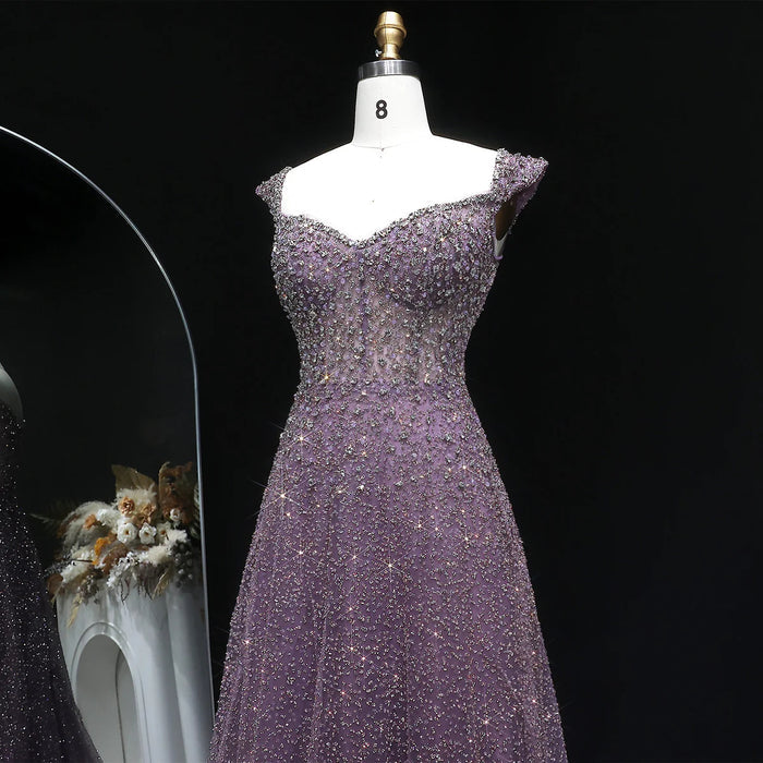 Luxury Purple Sequin Crystal A Line Evening Gown SS703-DreamyVow