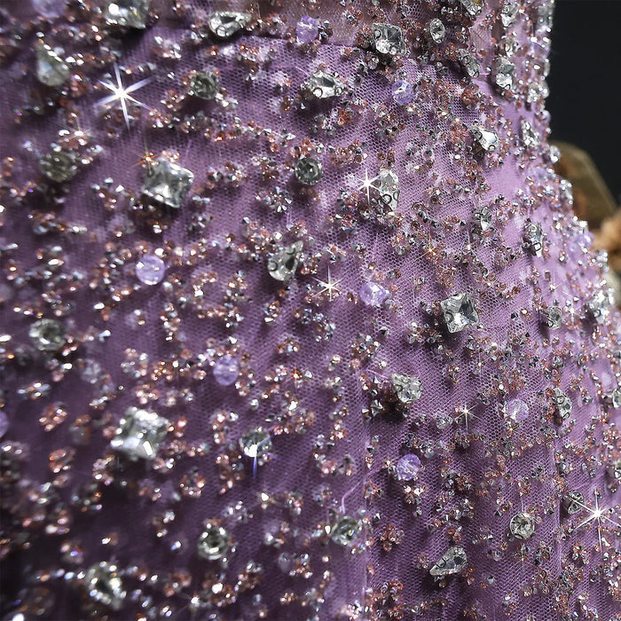 Luxury Purple Sequin Crystal A Line Evening Gown SS703-DreamyVow