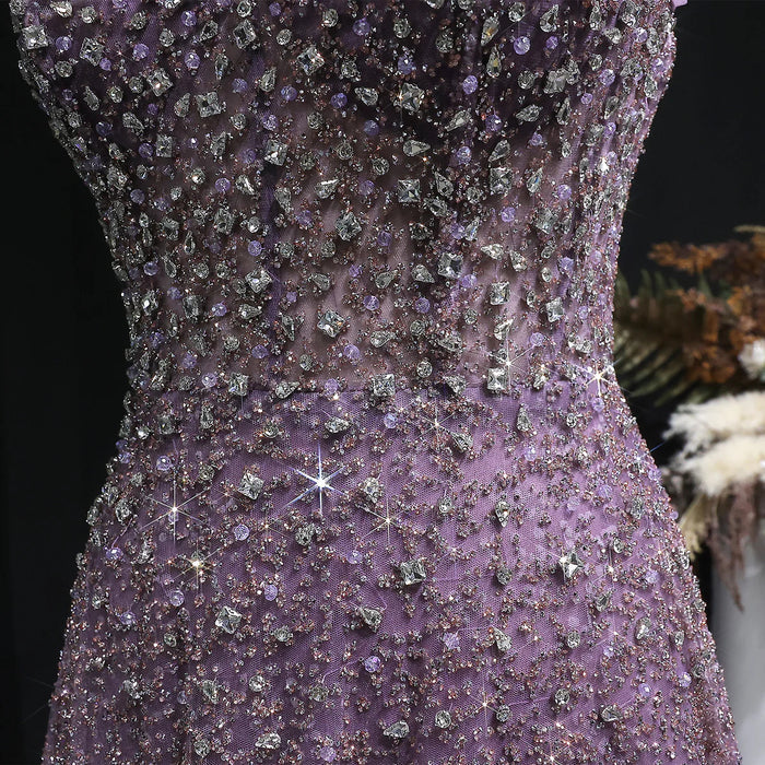 Luxury Purple Sequin Crystal A Line Evening Gown SS703-DreamyVow