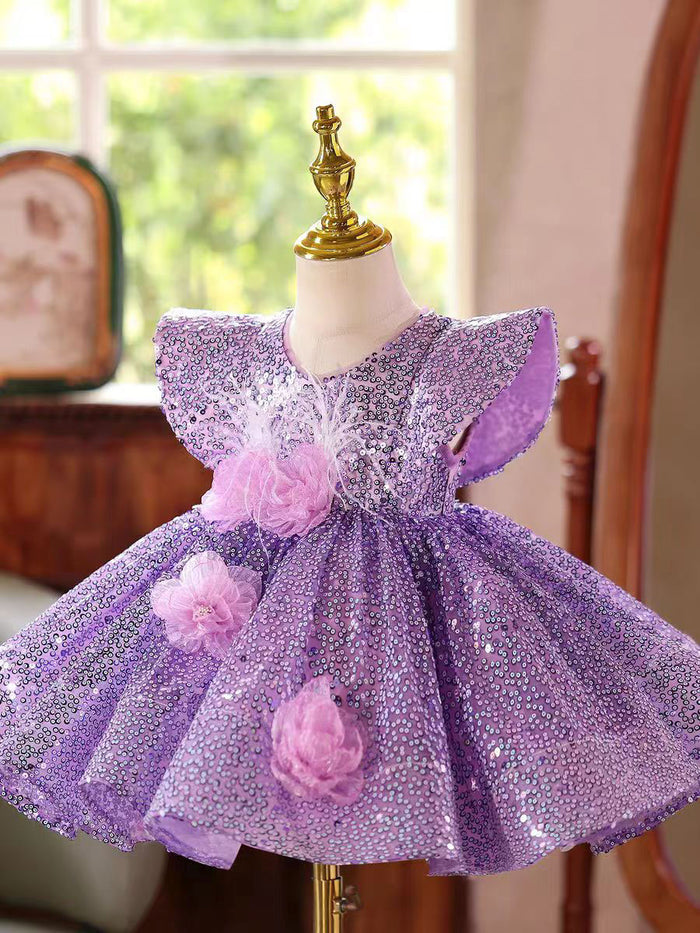 Luxury Purple Sparkle Girl Dress for Birthday and Princess Party J598