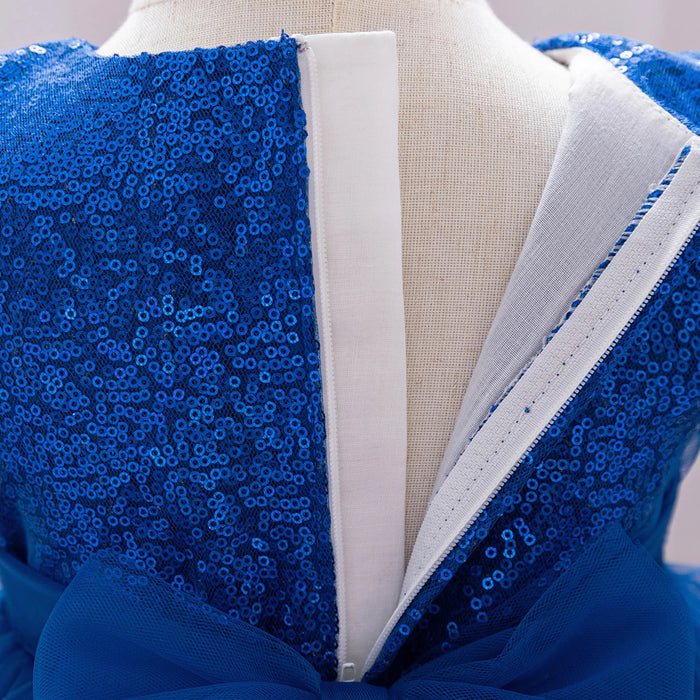 Luxury Royal Blue Flower Girl Dress for Kids Birthday Party Gown D174