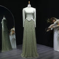Luxury Sage Green Modest Hijab-Style beaded Evening Dress SS613-DreamyVow