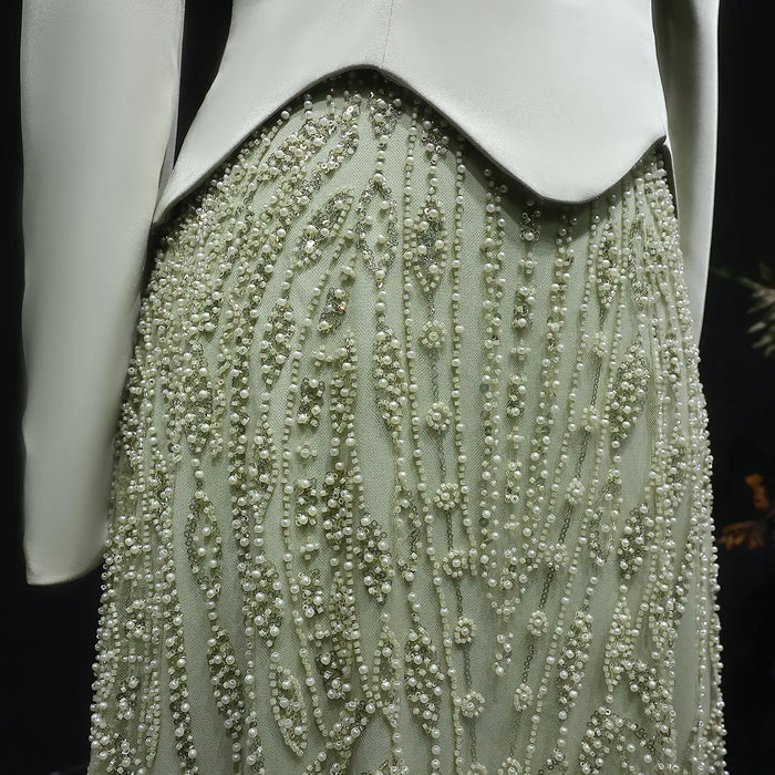 Luxury Sage Green Modest Hijab-Style beaded Evening Dress SS613-DreamyVow
