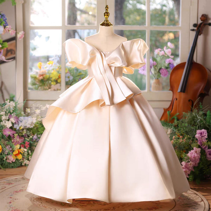 Luxury Satin Princess Girl Dress for Birthday Pageant Party Gown D233