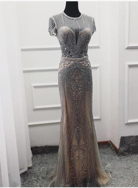 Luxury Sleeveless full diamond o neck Sexy Evening Dresses Dubai Design LA60742 - SERENE HILL