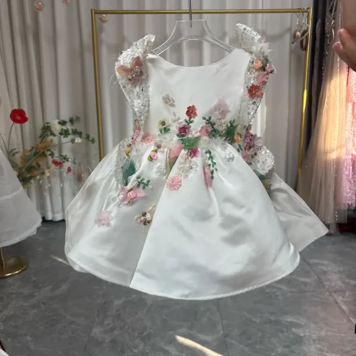 Luxury White Floral Embroidered Princess Birthday Dress J830