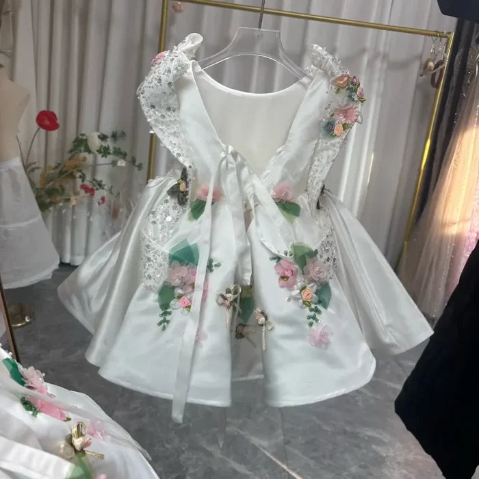 Luxury White Floral Embroidered Princess Birthday Dress J830