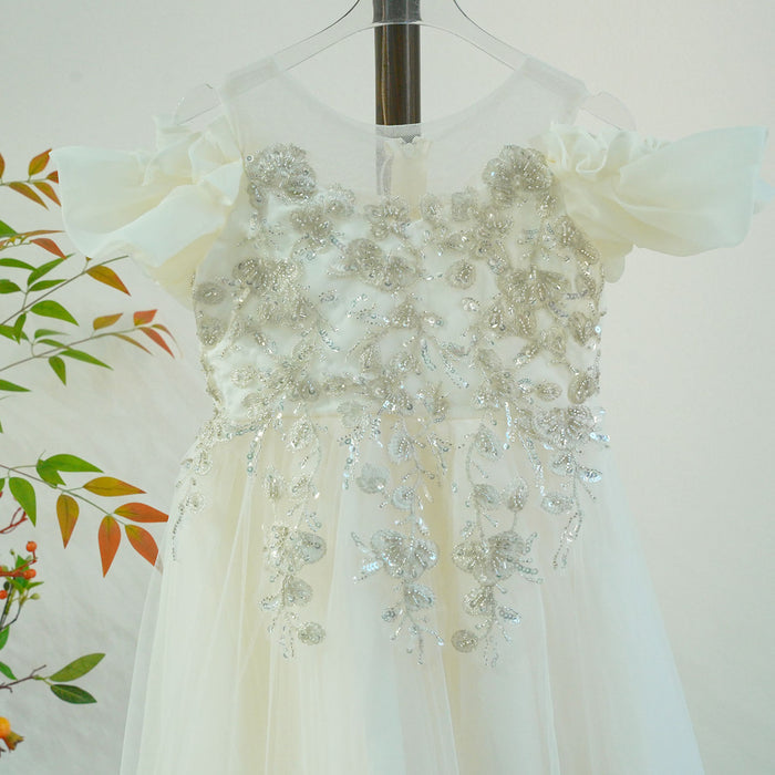 Luxury White Flower Girl Dress Appliques with Bow J346