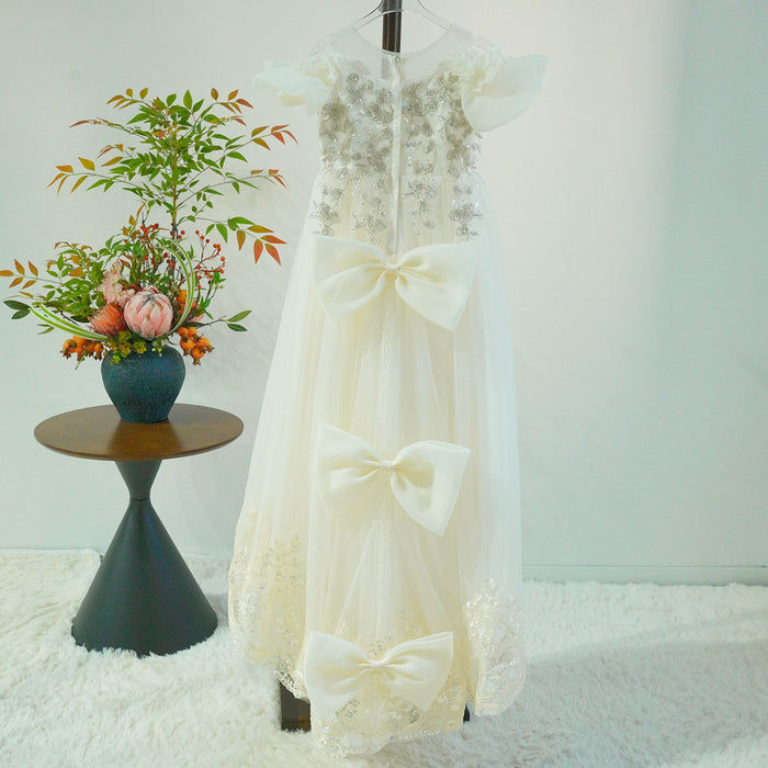 Luxury White Flower Girl Dress Appliques with Bow J346