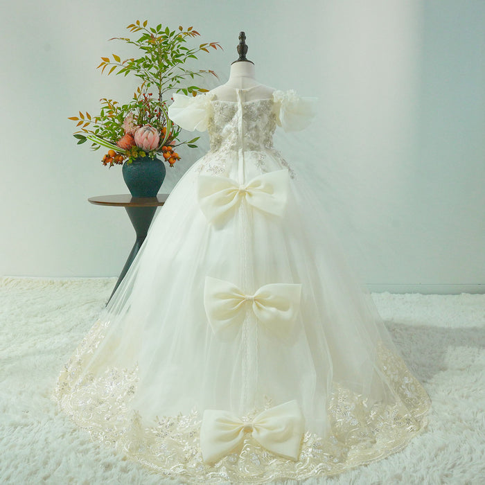 Luxury White Flower Girl Dress Appliques with Bow J346