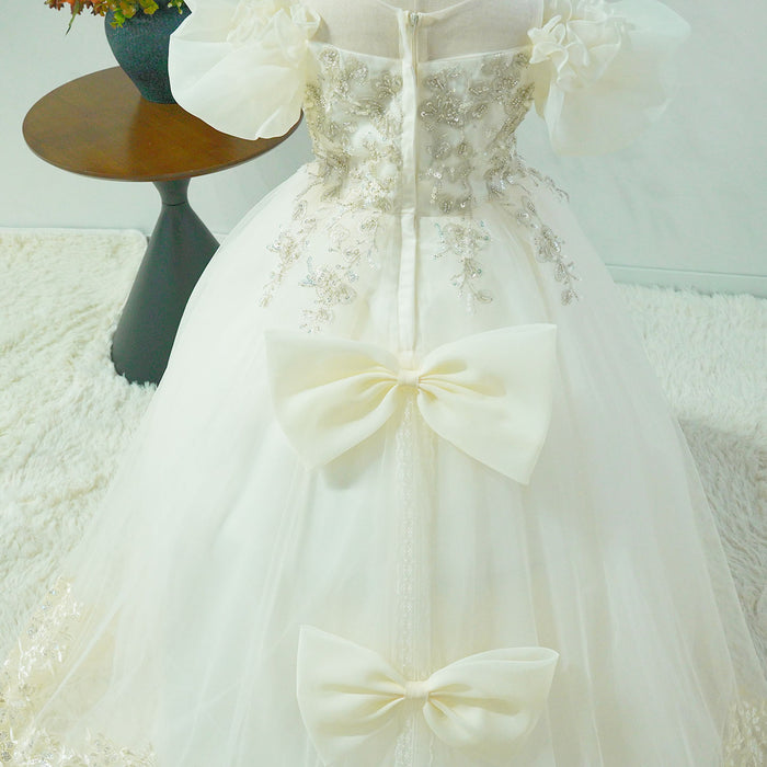 Luxury White Flower Girl Dress Appliques with Bow J346