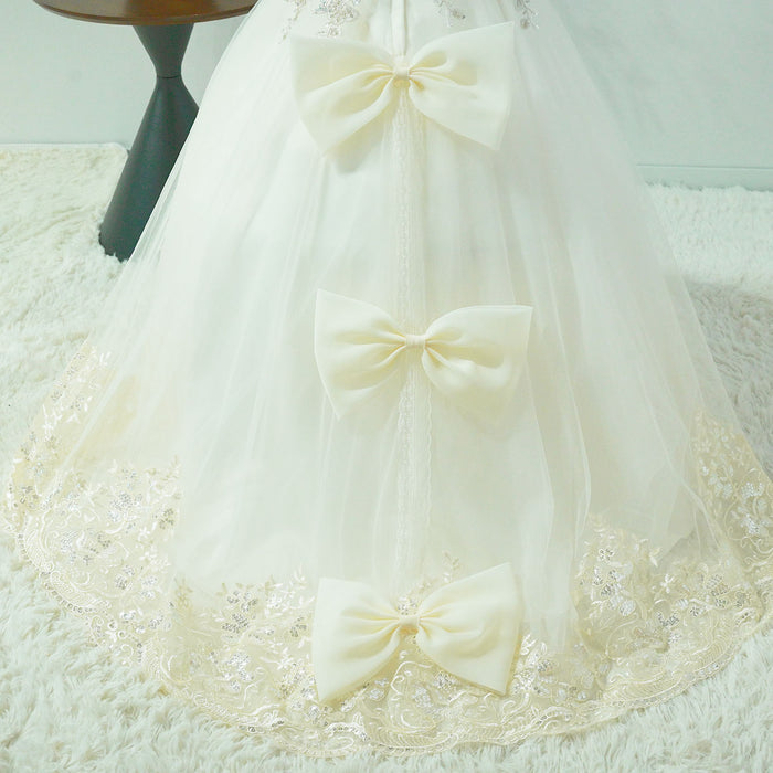 Luxury White Flower Girl Dress Appliques with Bow J346
