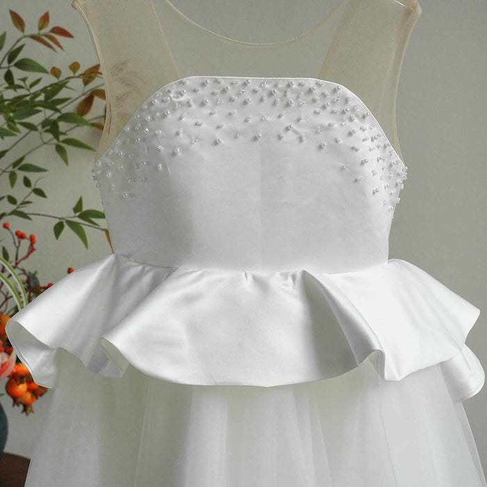 Luxury White Flower Girl Dress with Beaded Bodice and Tulle Skirt J388