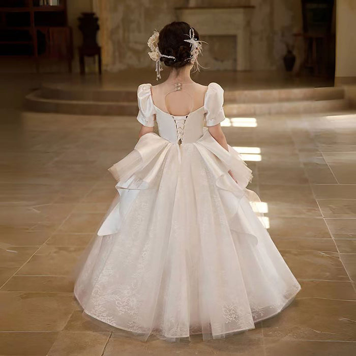 Luxury White Flower Girl Dress With Flowers Silver Beads D318