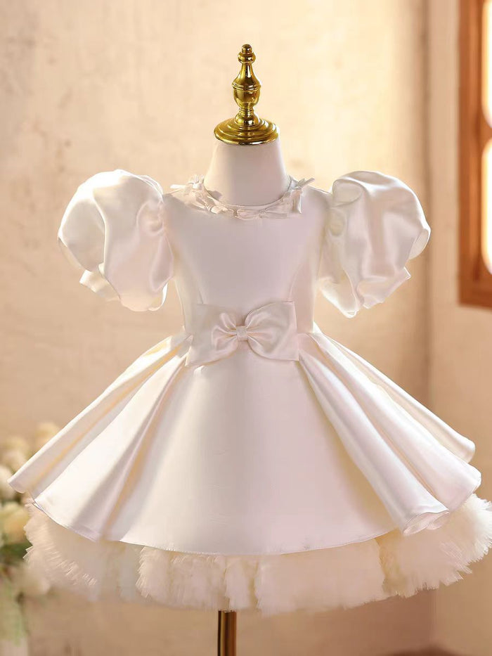 Luxury White Long Sleeve Princess Flower Girl Dress for Birthday D214
