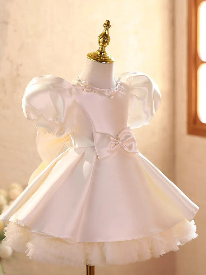 Luxury White Long Sleeve Princess Flower Girl Dress for Birthday D214
