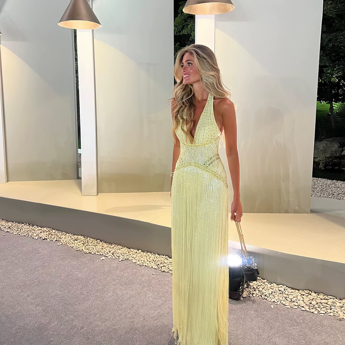 Luxury Yellow Halter Neck Beaded Gala Prom Dress SS554-DreamyVow