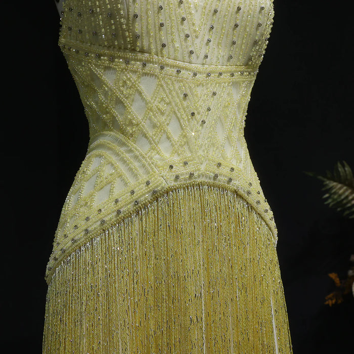 Luxury Yellow Halter Neck Beaded Gala Prom Dress SS554-DreamyVow
