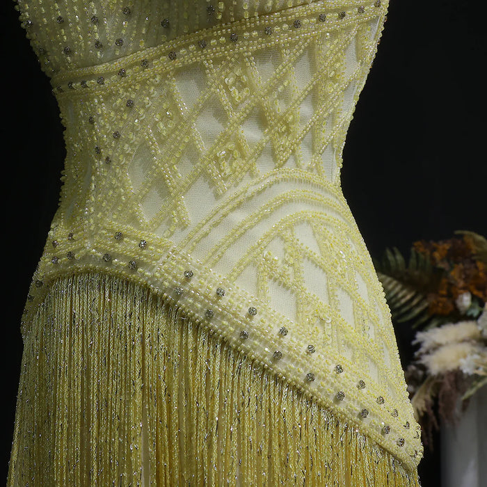 Luxury Yellow Halter Neck Beaded Gala Prom Dress SS554-DreamyVow
