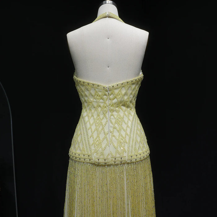 Luxury Yellow Halter Neck Beaded Gala Prom Dress SS554-DreamyVow