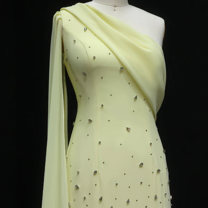 Luxury Yellow One Shoulder Evening Dress with 3D Floral Hem XD034-DreamyVow