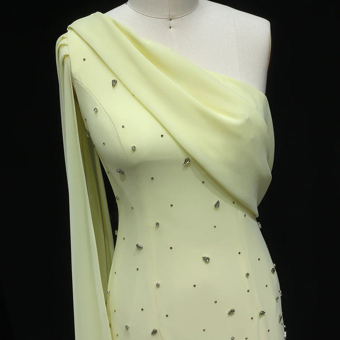 Luxury Yellow One Shoulder Evening Dress with 3D Floral Hem XD034-DreamyVow