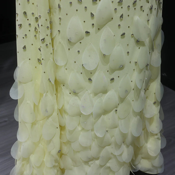 Luxury Yellow One Shoulder Evening Dress with 3D Floral Hem XD034-DreamyVow