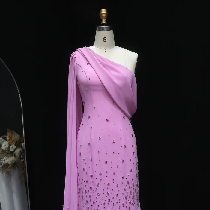 Luxury Yellow One Shoulder Evening Dress with 3D Floral Hem XD034-DreamyVow
